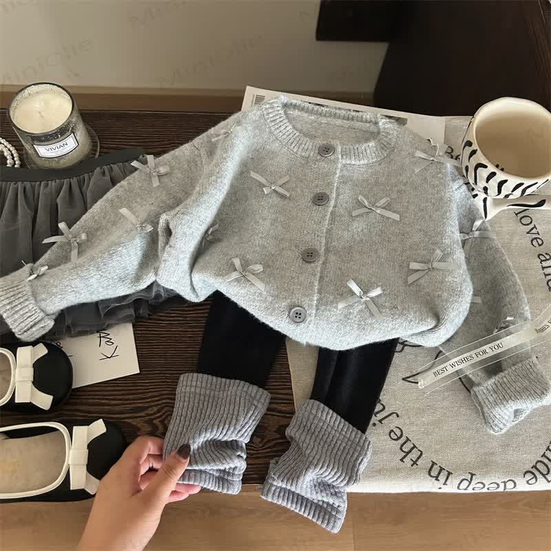 Toddler Kid Bow Knitted Grey Sweater/Leggings