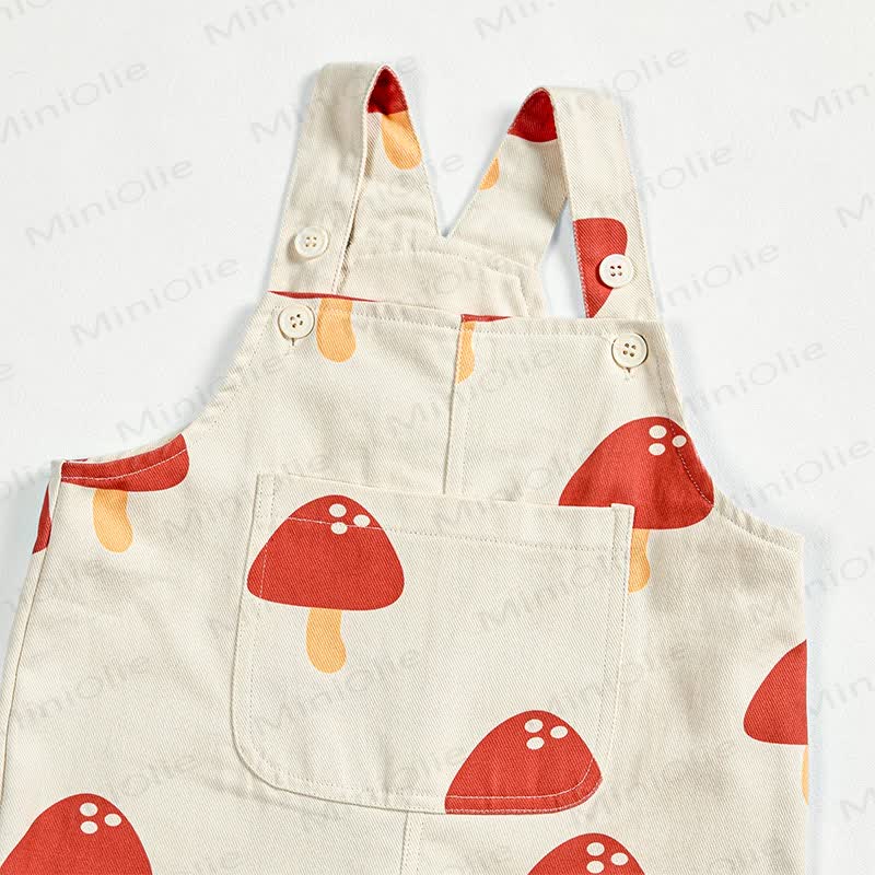 Baby Toddler Red Mushroom White Overalls