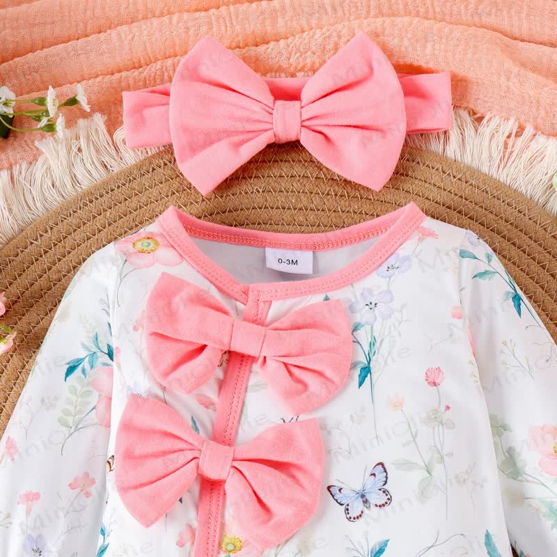 Baby Girl Flower Butterfly Romper with Headband