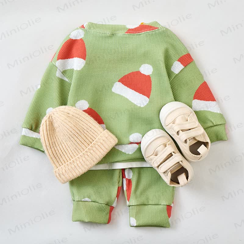Baby Santa Hat Grey Green Waffle 2-piece Set
