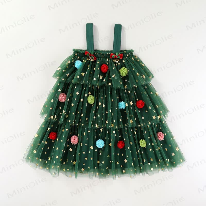 Toddler Green Tulle Colorful Bow Dress