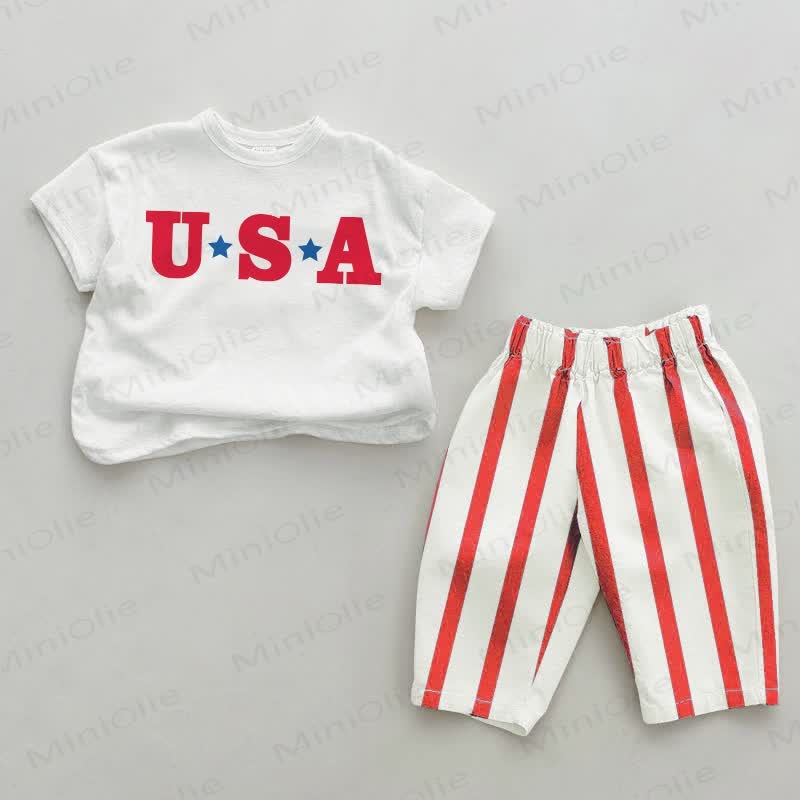 USA Baby Red Vertical Striped 2-piece Set