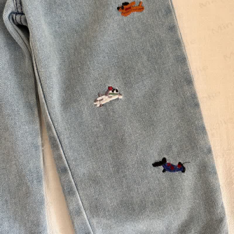 Baby Toddler Animal Plant Embroidered Denim Pants
