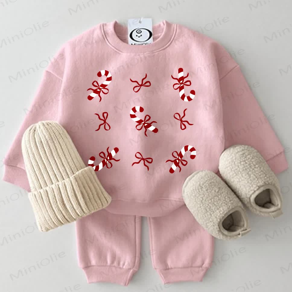 Baby Candy Cane Bow Sweatshirt 2-piece Pink Set