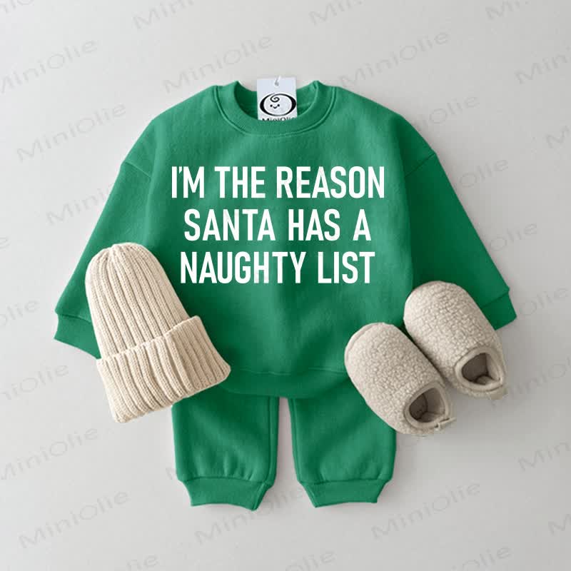 I'M THE REASON SANTA HAS A NAUGHTY LIST Baby Simple Sweatshirt 2-piece Green Set