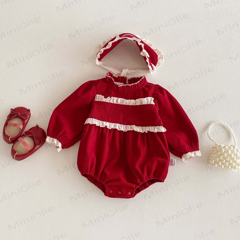 Baby Red Lace Bodysuit with Scarf