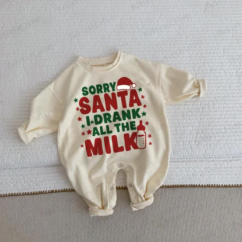 SORRY SANTA I DRANK ALL THE MILK Baby Toddler Beige Romper