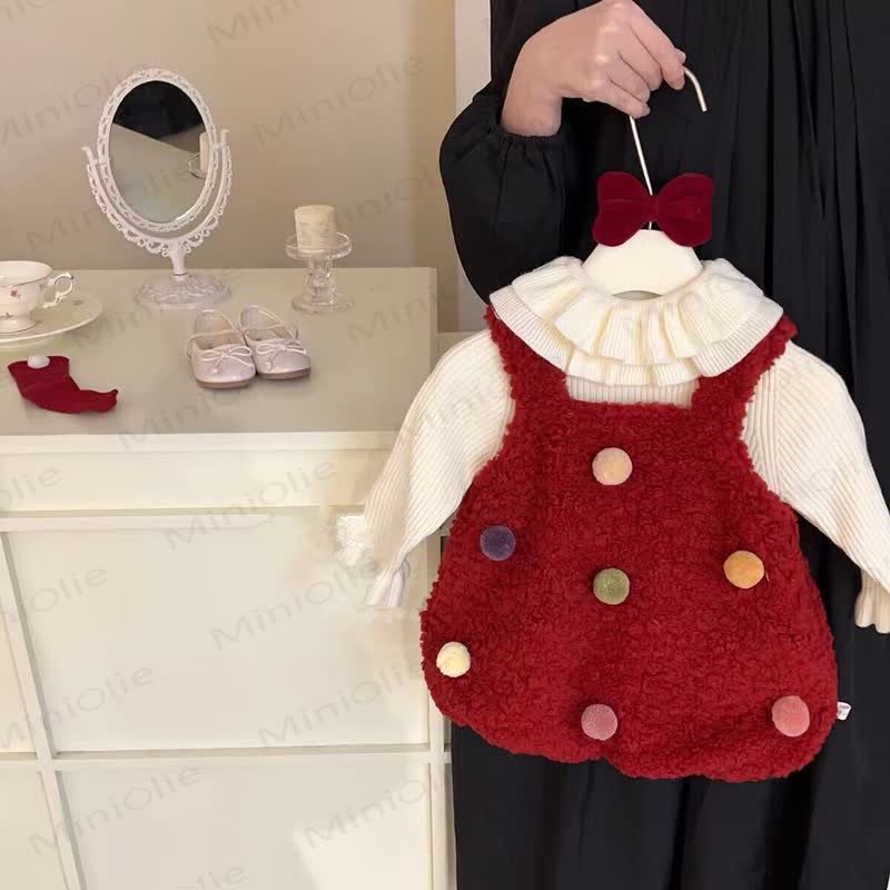 Toddler Girl Cute Fleece Christmas Bud Sleeveless Dress