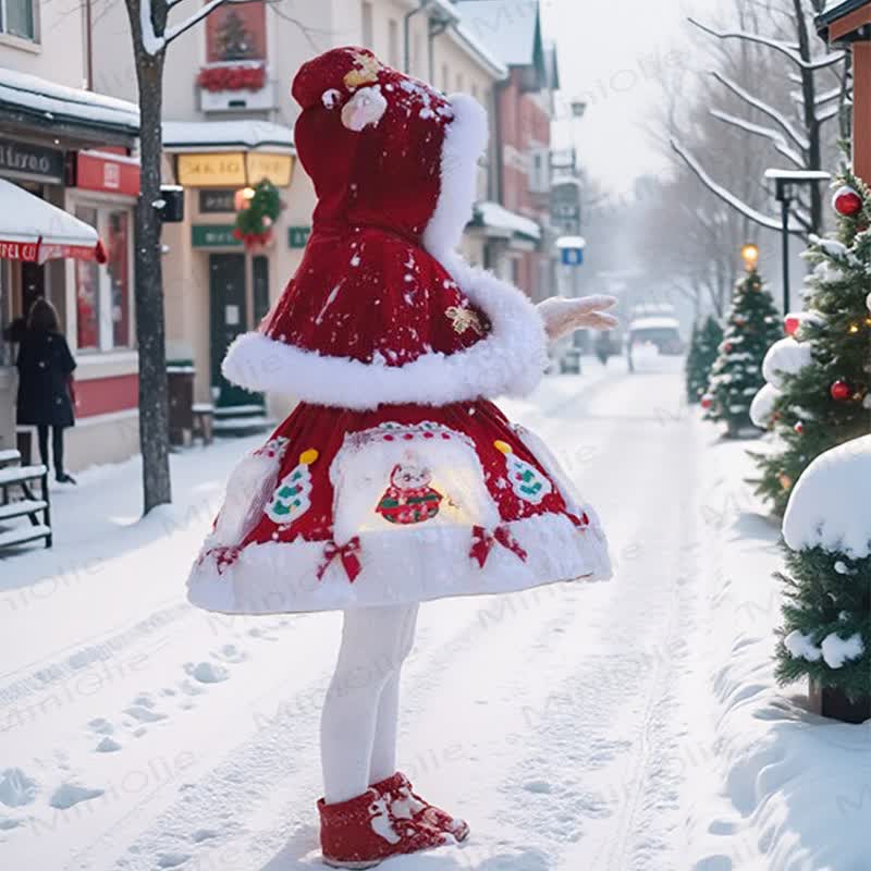 Toddler Kid Girl Deer Red Fleece Dress