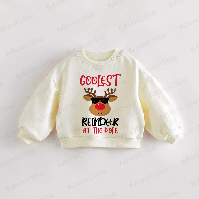 COOLEST REINDEER AT THE POLE Baby Toddler Cream Sweatshirt