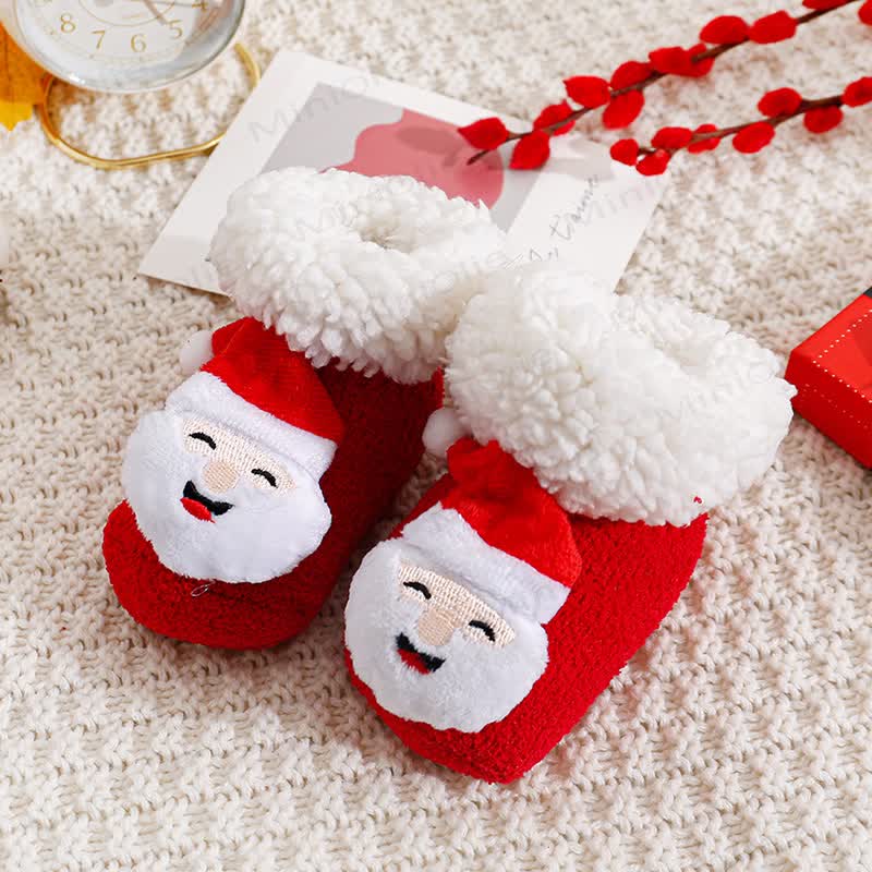 Baby Santa Claus Tree Reindeer Sherpa Floor Socks