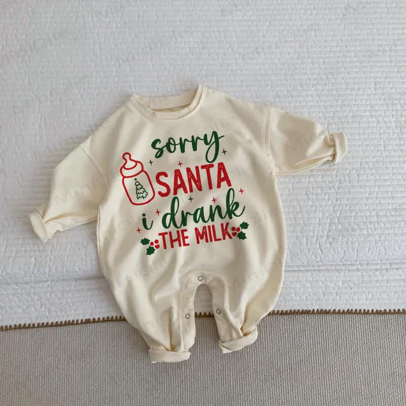 SORRY SANTA I DRANK THE MILK Baby Tree Beige Romper