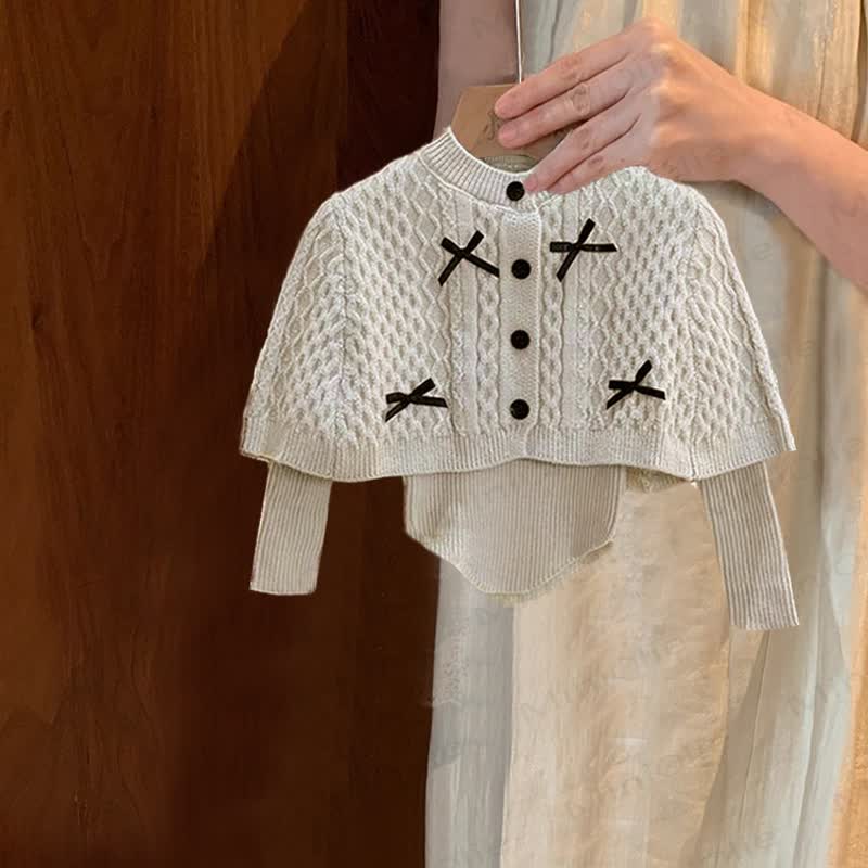 Baby Toddler Girl Bow Knit Cloak & Top & Red Mesh Skirt