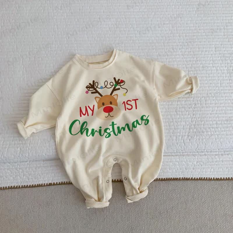 MY 1ST CHRISTMAS Baby Deer Beige Romper
