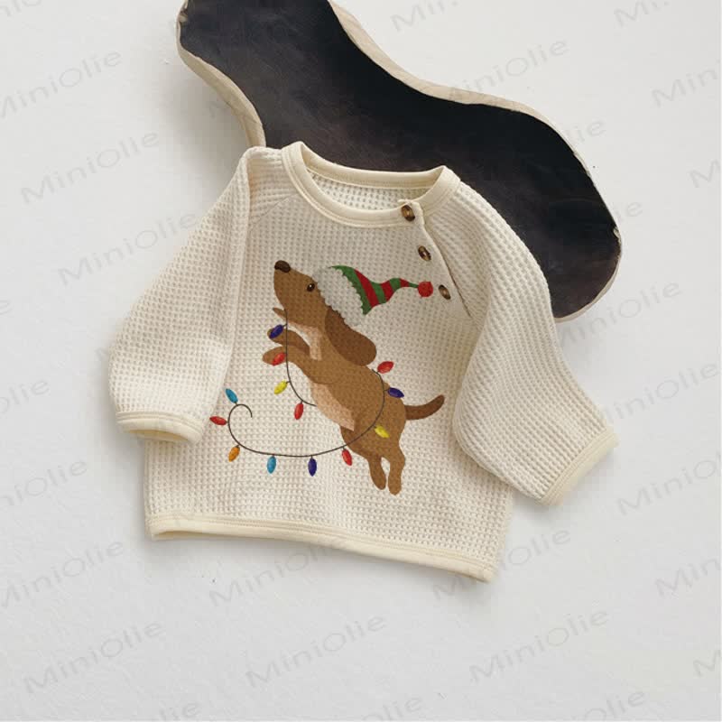 Baby Christmas Jumping Dog Waffle T-shirt