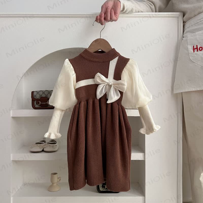 Toddler Girl White Bow Knitted Christmas Dress