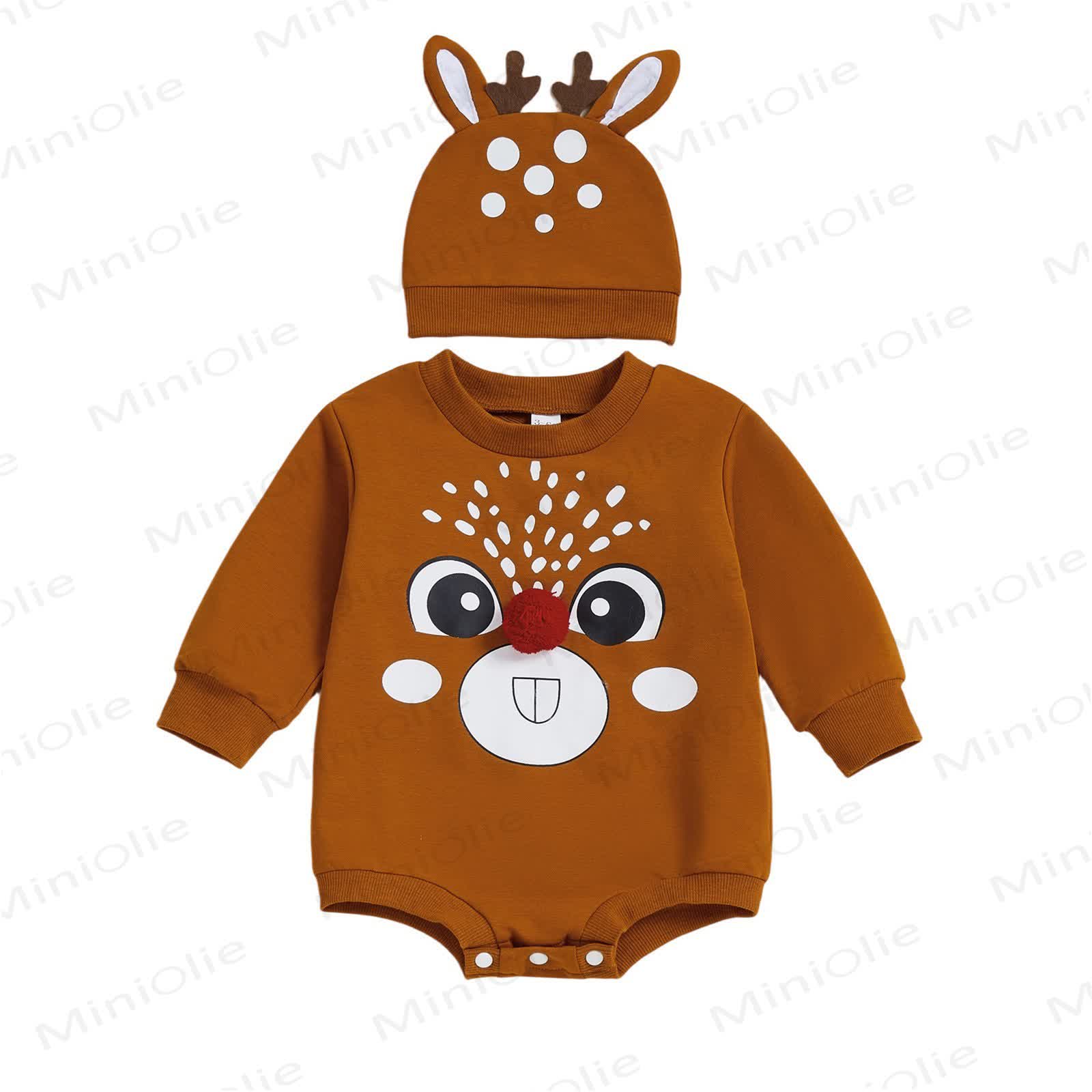 Baby Christmas Deer Bodysuit with Hat