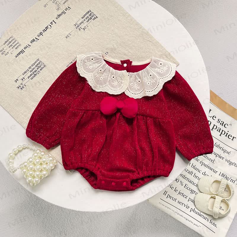 Baby Bows Lace Red Bodysuit
