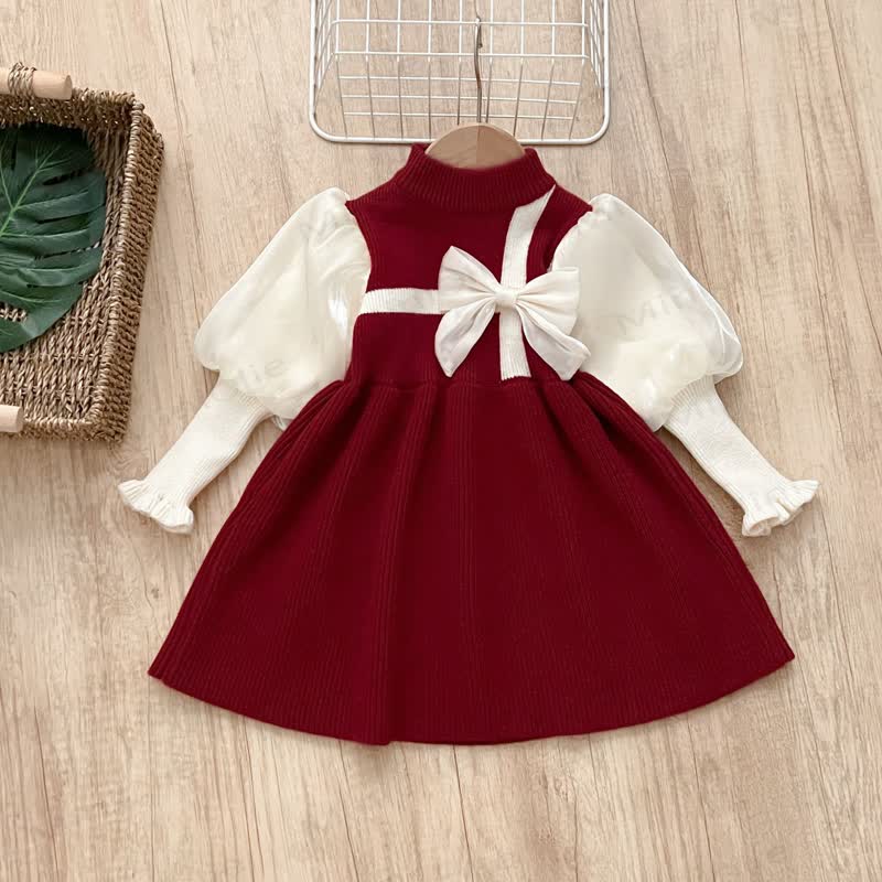 Toddler Girl White Bow Knitted Christmas Dress