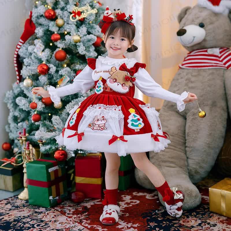 Toddler Kid Girl Deer Red Fleece Dress