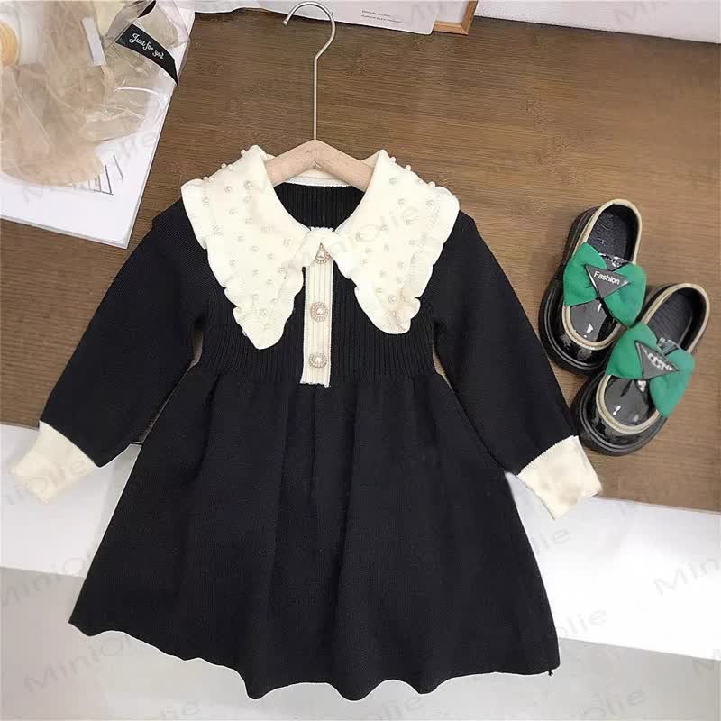 Baby Toddler Girl Small Fragrant Collar Red Knit Dress