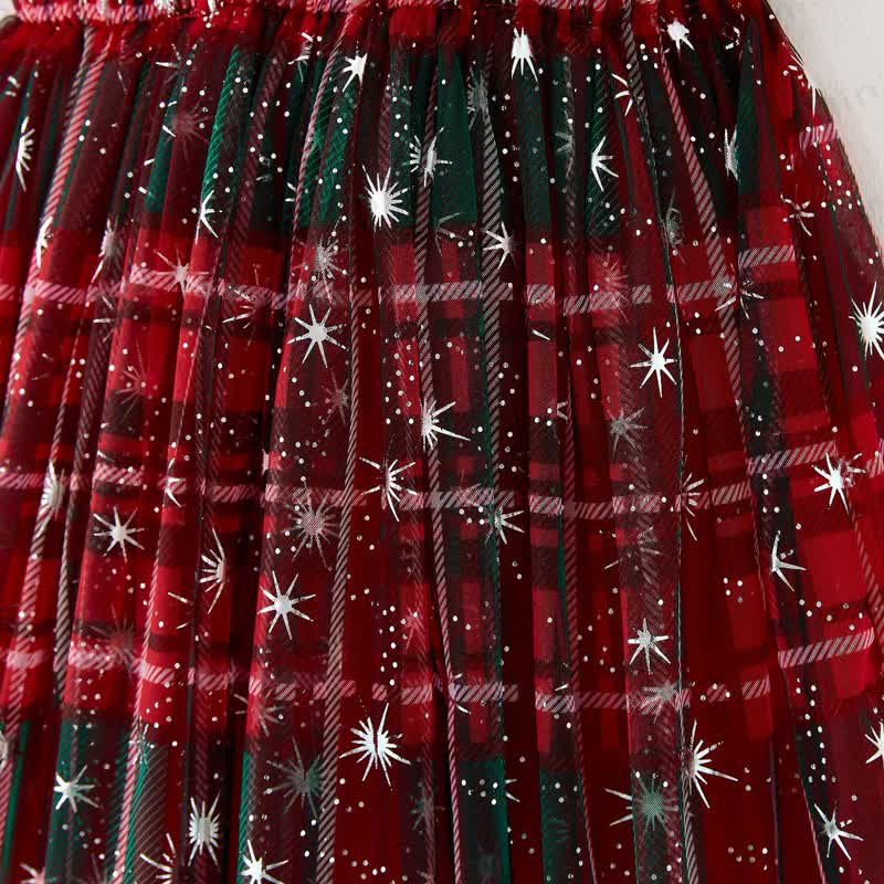 Baby Toddler Red Plaid Snowflake Ruffled Dress