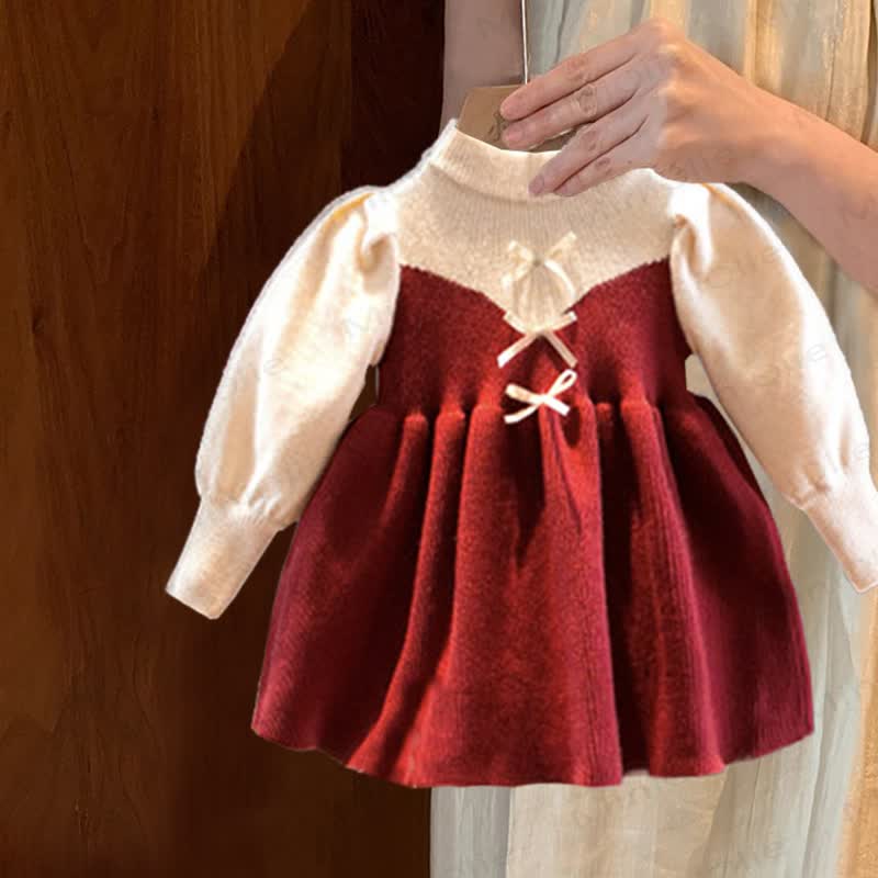 Toddler Girl Red Bow Knit Dress
