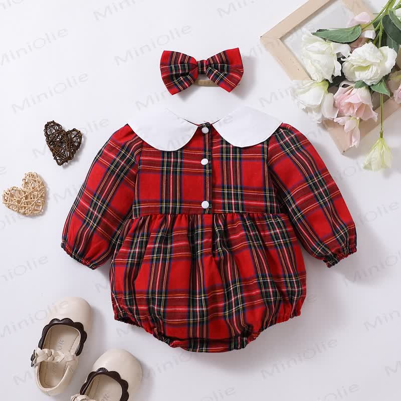 Baby Christmas Plaid Bodysuit with Headband
