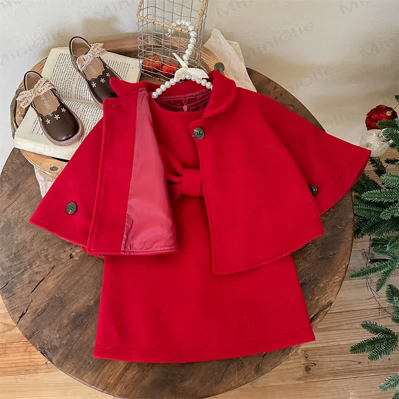 Toddler Cape and Bow Dress 2-piece Set