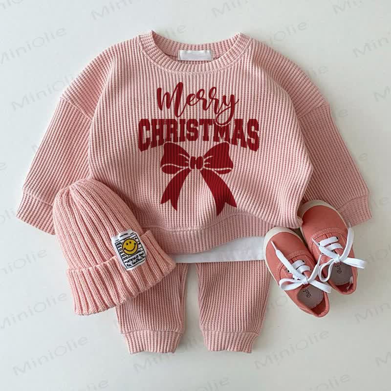 MERRY CHRISTMAS Baby Pink Bow 2-Piece Set