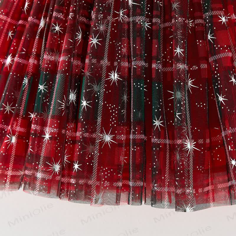 Baby Toddler Red Plaid Snowflake Ruffled Dress