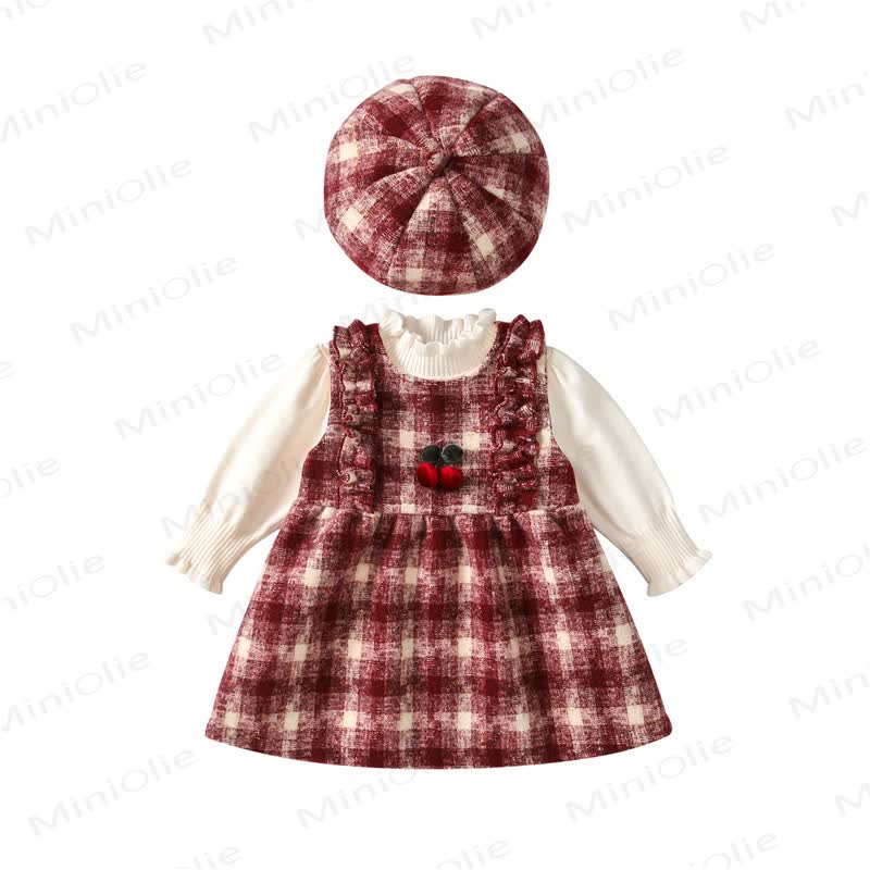 Baby Girl Red Plaid Cherry Sleeveless Dress & Beige Top