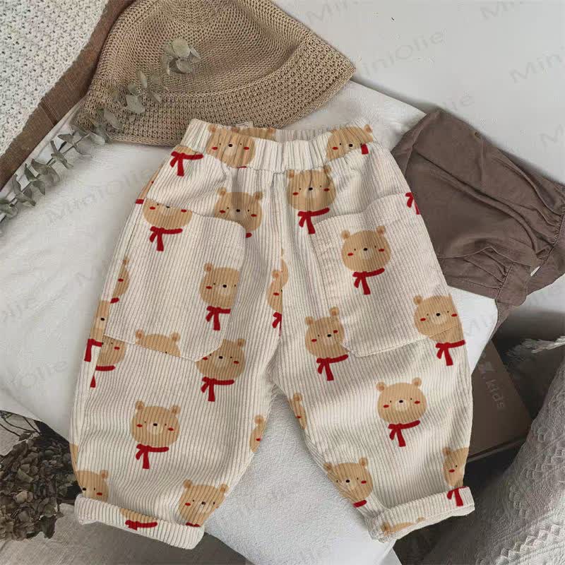 Baby Toddler Christmas Scarf Bear Corduroy Pants