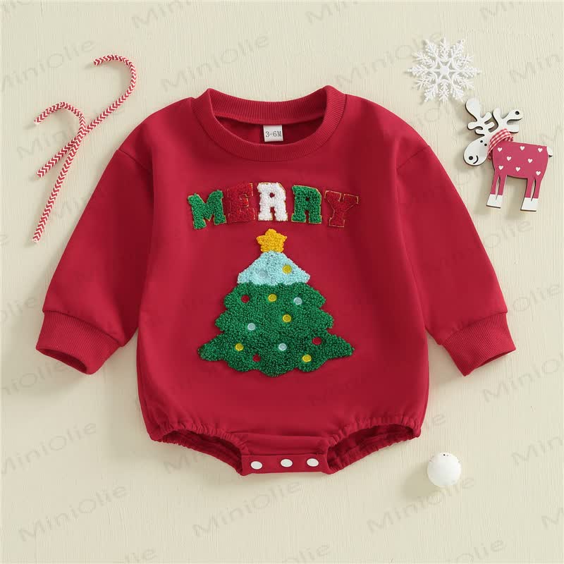 MERRY Baby Christmas Tree Embroidered Bodysuit