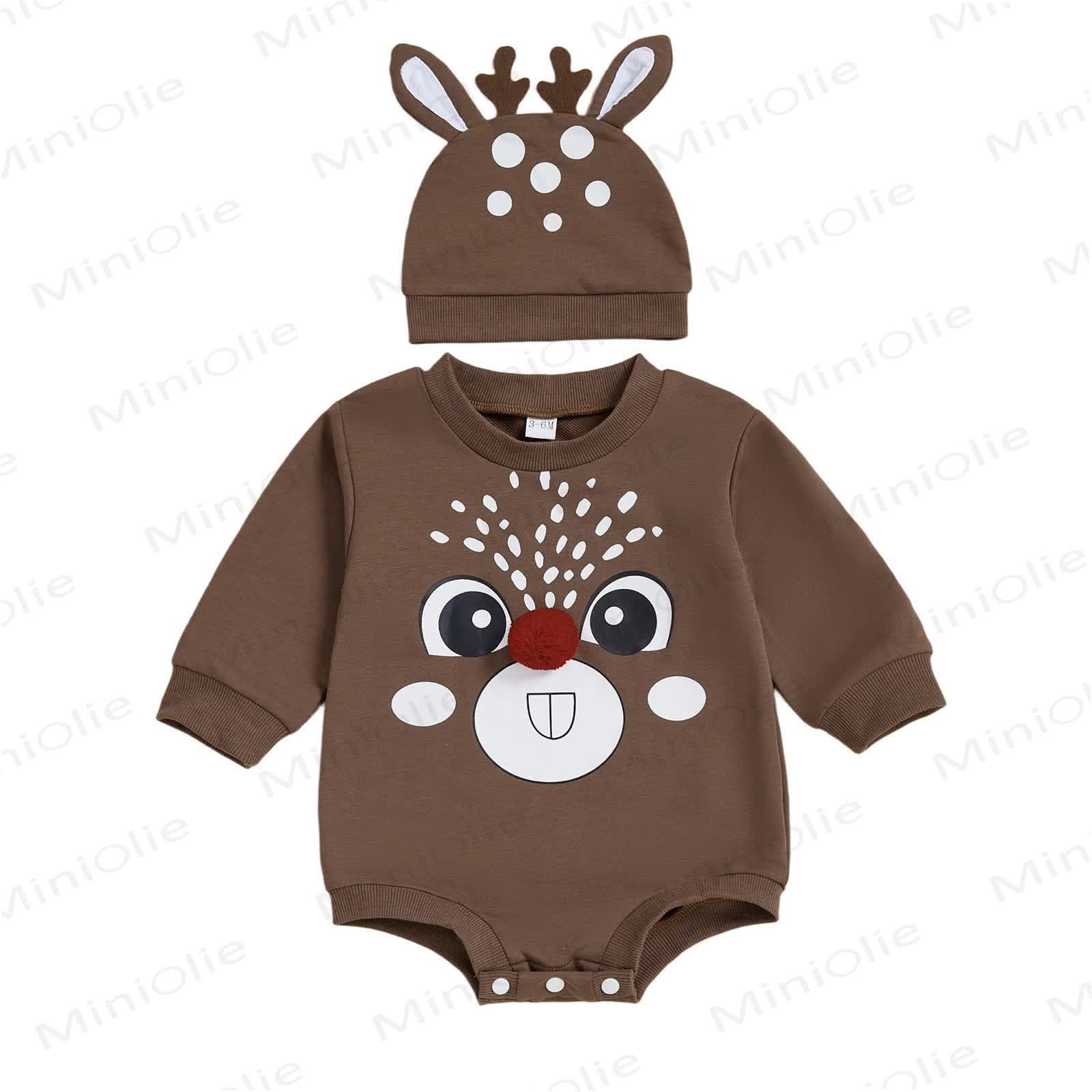 Baby Christmas Deer Bodysuit with Hat