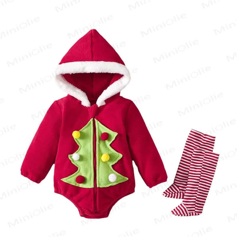 Baby Christmas Tree Hooded Bodysuit with Socks