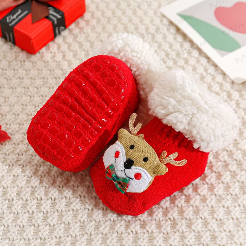 Baby Santa Claus Tree Reindeer Sherpa Floor Socks