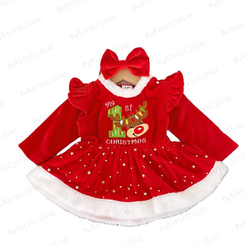MY 1ST CHRISTMAS Baby Skirted Bodysuit with Headband