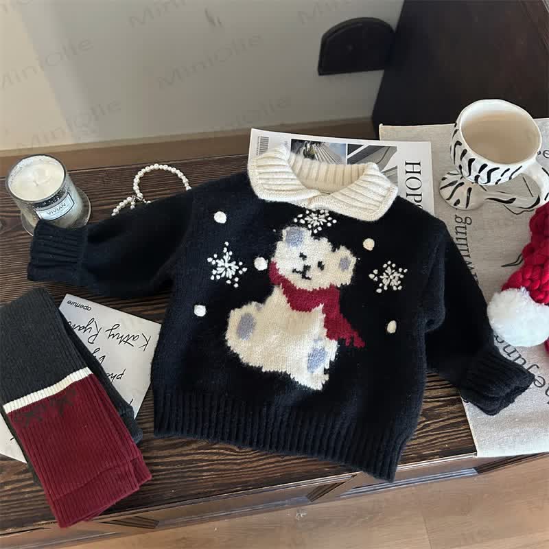 Toddler Kid Christmas Bear Knitted Sweater/Fleece Leggings