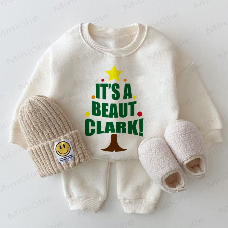 IT'S A BEAUT CLARK! Baby Christmas Tree Sweatshirt 2-piece White Set
