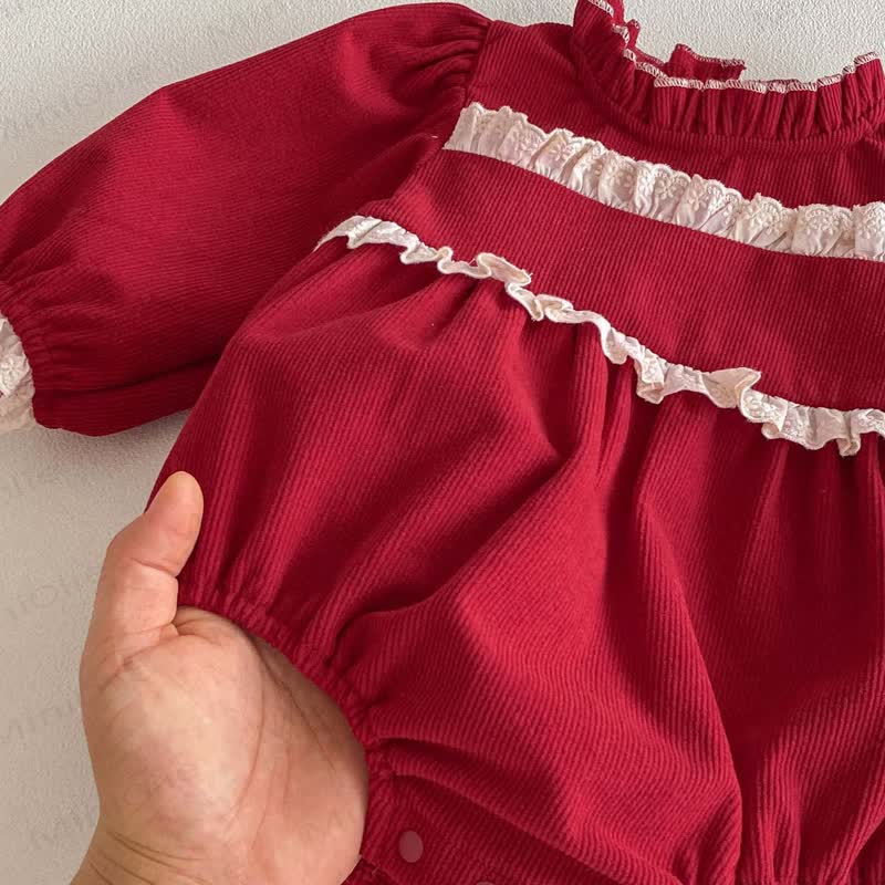 Baby Red Lace Bodysuit with Scarf
