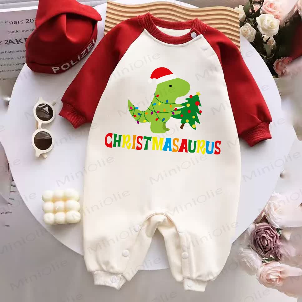 CHRISTMASAURUS Baby Red Splicing Romper