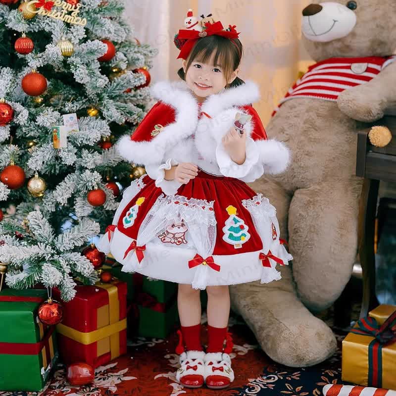 Toddler Kid Girl Deer Red Fleece Dress