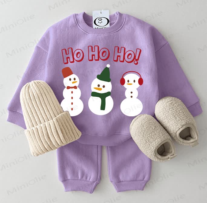 HO HO HO! Baby Christmas Snowman Sweatshirt 2-piece Purple Set