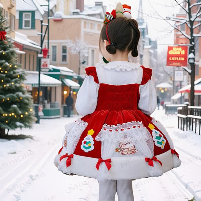 Toddler Kid Girl Deer Red Fleece Dress