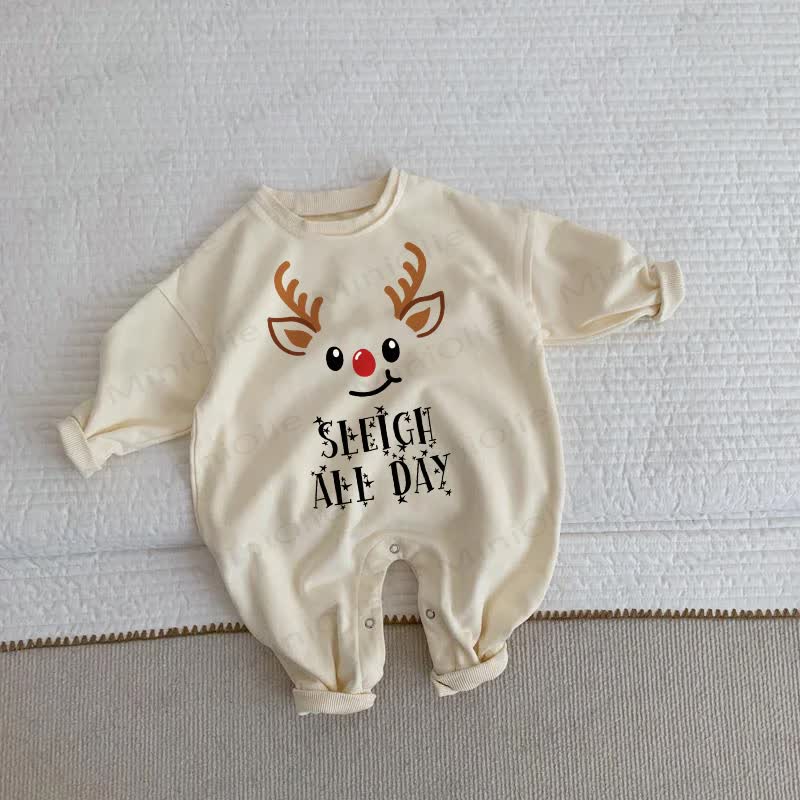 SLEIGH ALL DAY Baby Deer Beige Romper