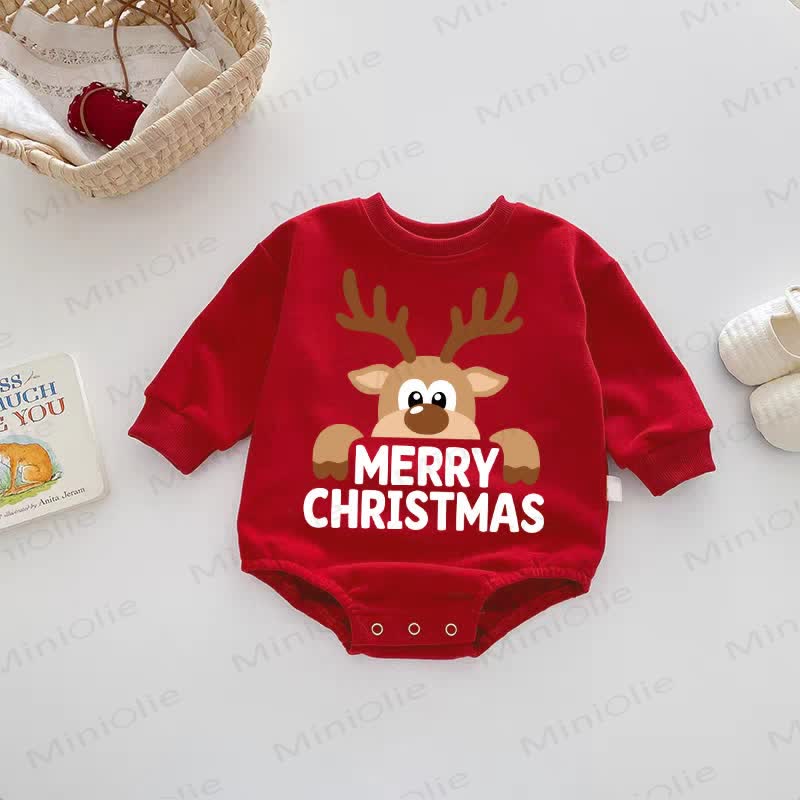 MERRY CHRISTMAS Baby Deer Red Bodysuit