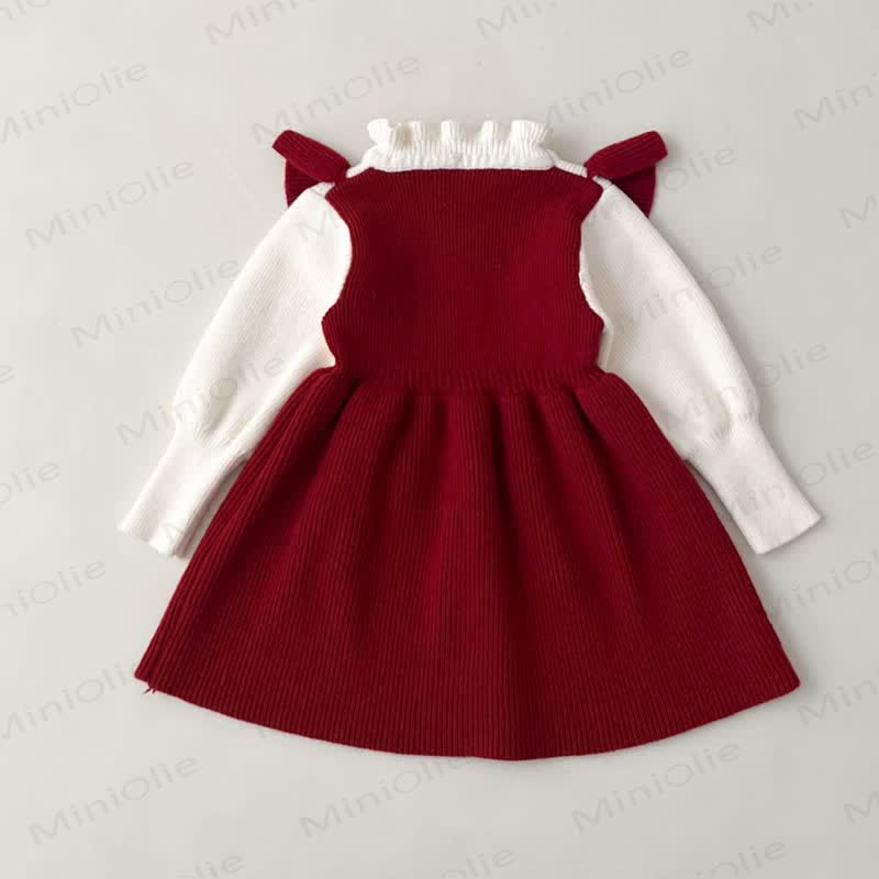 Toddler Girl Red Lace Bear Bow Knitted Christmas Dress