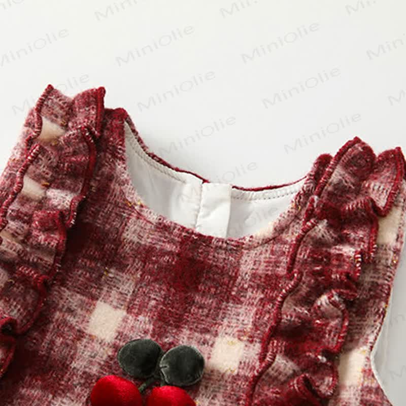 Baby Girl Red Plaid Cherry Sleeveless Dress & Beige Top