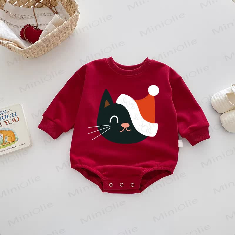Baby Santa Hat Cat Red Bodysuit